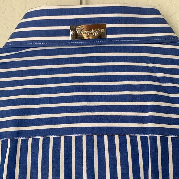 COOGI Luxe Blue White Striped Cotton Embroidered Logo Dress Shirt Size XXL - Picture 4 of 14
